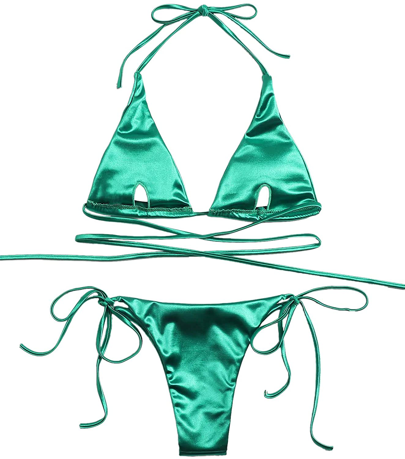 SOLY HUX Women'S Metallic Halter Top Two Piece Swimsuit Tie Side Triangle Bikini  Kylie Max   