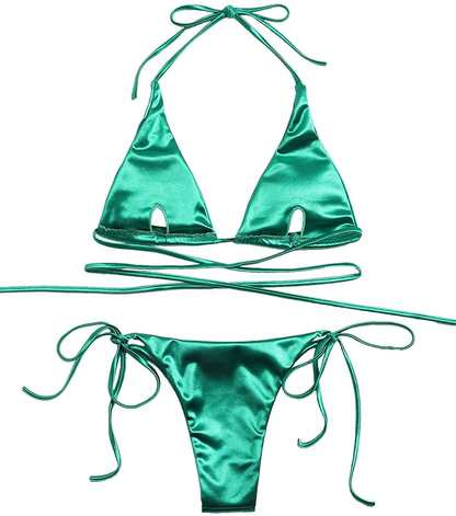SOLY HUX Women'S Metallic Halter Top Two Piece Swimsuit Tie Side Triangle Bikini  Kylie Max   