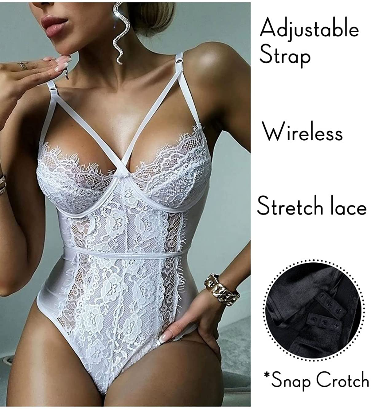 See through Lingerie,V-Neck Lace Babydoll,Sexy Lingerie Women,One Piece Bodysuit Apparel & Accessories > Clothing > Underwear & Socks > Lingerie Kylie Max   