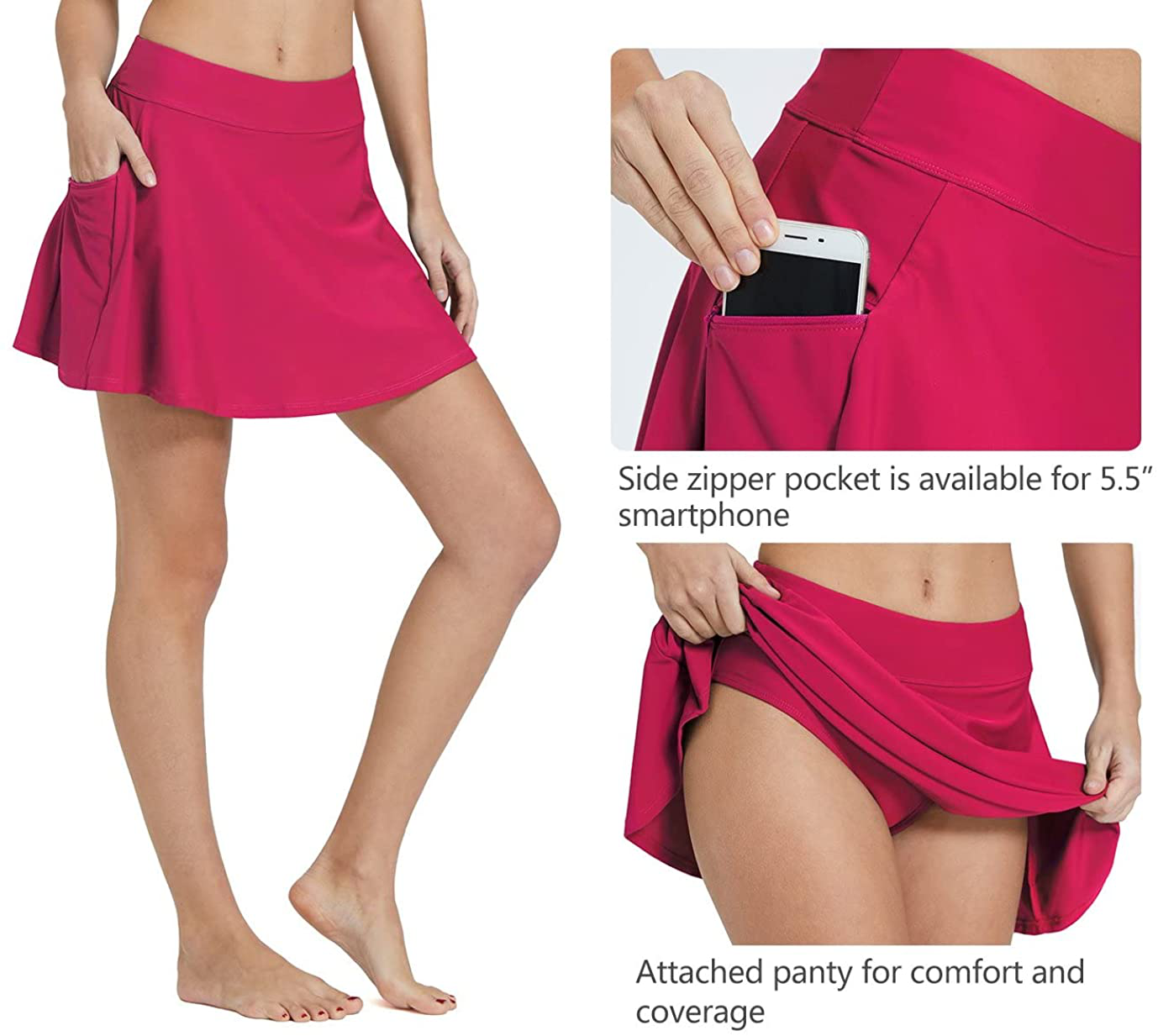 BALEAF Women'S High Waisted Swim Skirt Bikini Tankini Bottom with Side Pocket Apparel & Accessories > Clothing > Swimwear Kylie Max   