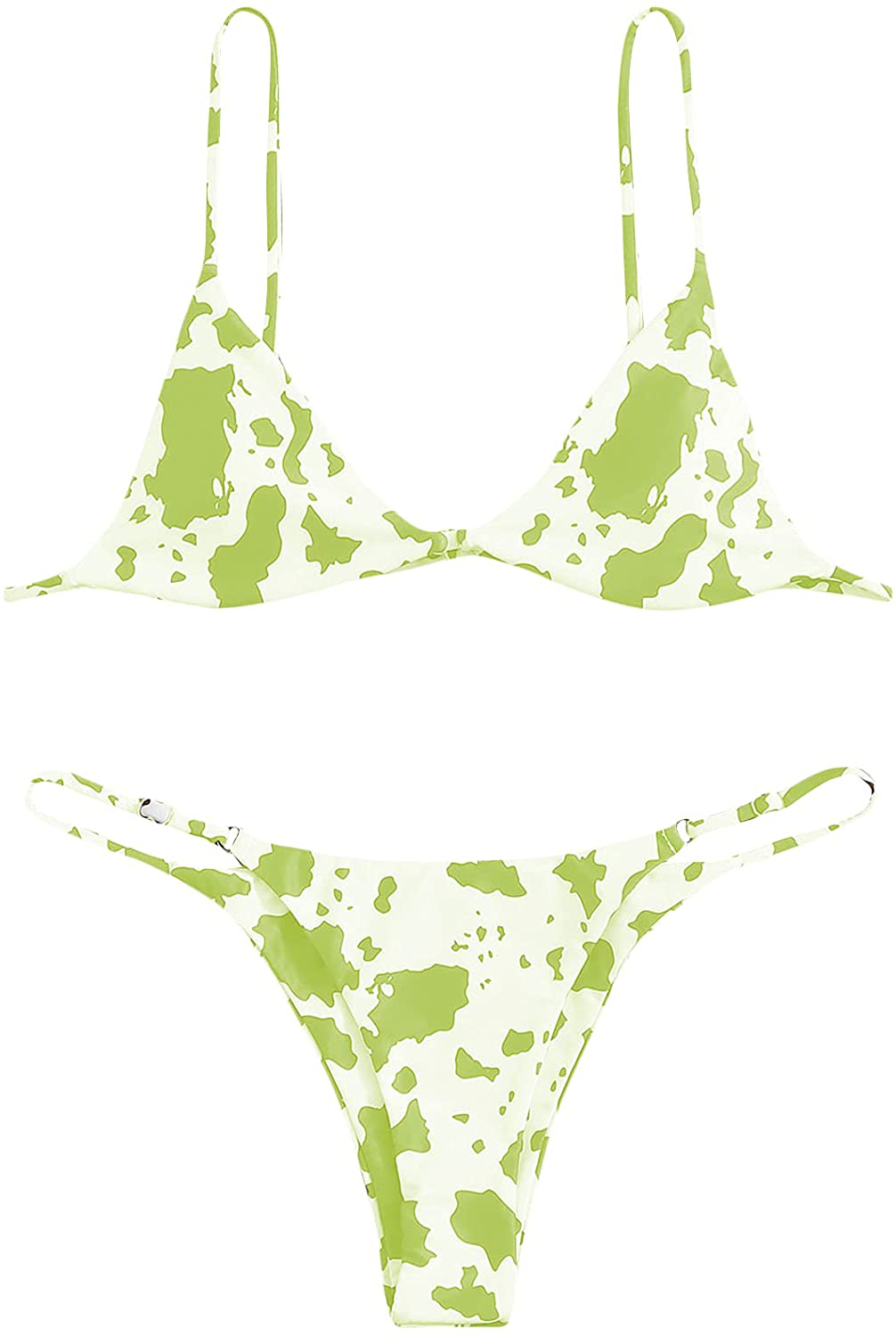 SOLY HUX Women's Print Tie Back Triangle Bikini Bathing Suits 2 Piece Swimsuits Apparel & Accessories > Clothing > Swimwear KYLIE MAX Cow White Green Small 
