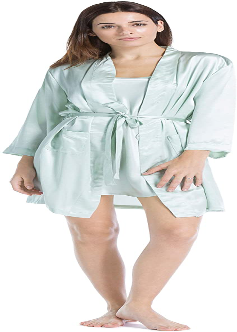 Fishers Finery Women'S 100% Pure Mulberry Silk Mid-Length Robe with Pockets Apparel & Accessories > Clothing > Sleepwear & Loungewear > Robes Fishers Finery Light Green Medium 