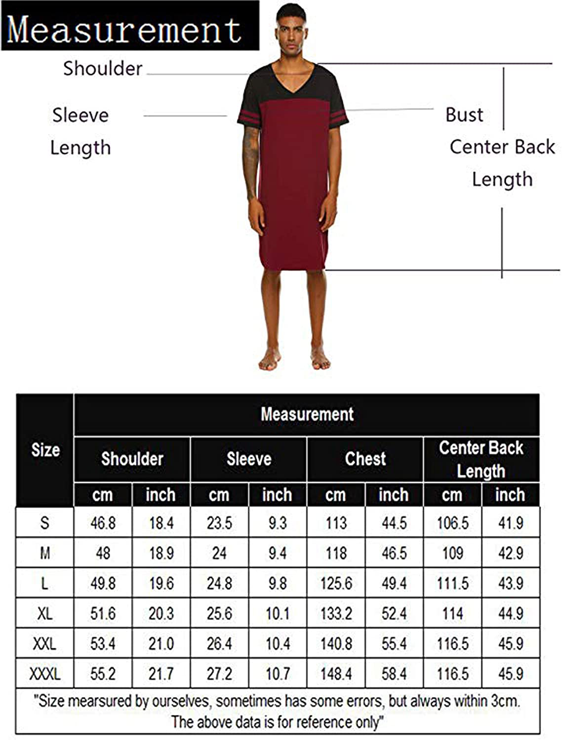 Ekouaer Nightgowns Mens V Neck Long Sleeve Sleepwear Big&Tall Pajama Sleeping Wear Loungewear Nightshirts M-XXXL Apparel & Accessories > Clothing > Sleepwear & Loungewear > Nightgowns Kylie Max   