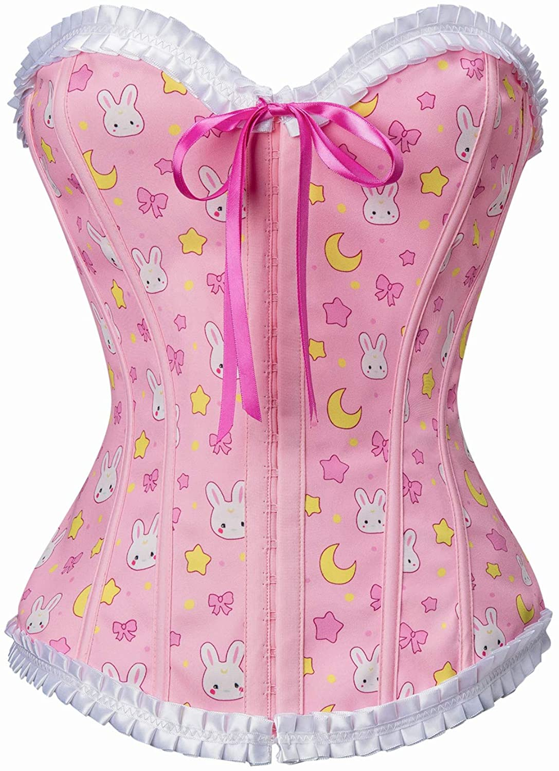 Littleforbig Women'S Lace up Boned Overbust Corset Bustier Bodyshaper Top - Usagi Moon Pattern Apparel & Accessories > Clothing > Underwear & Socks > Lingerie Littleforbig   