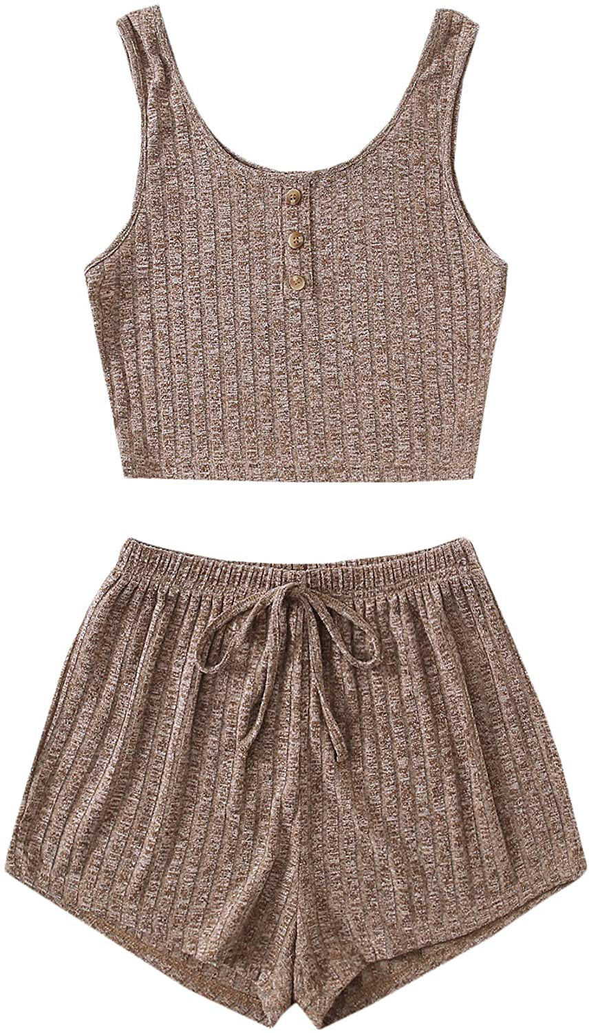 SOLY HUX Women'S Button Front Ribbed Knit Tank Top and Shorts Pajama Set Sleepwear Apparel & Accessories > Clothing > Sleepwear & Loungewear Kylie Max   