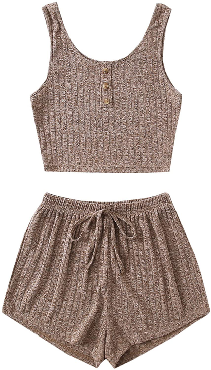 SOLY HUX Women'S Button Front Ribbed Knit Tank Top and Shorts Pajama Set Sleepwear Apparel & Accessories > Clothing > Sleepwear & Loungewear Kylie Max   