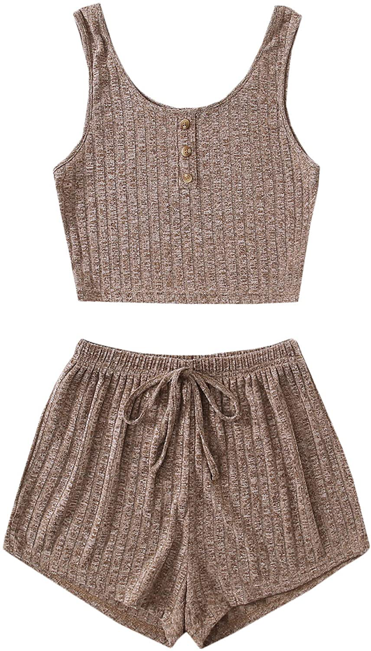 SOLY HUX Women'S Button Front Ribbed Knit Tank Top and Shorts Pajama Set Sleepwear Apparel & Accessories > Clothing > Sleepwear & Loungewear Kylie Max   