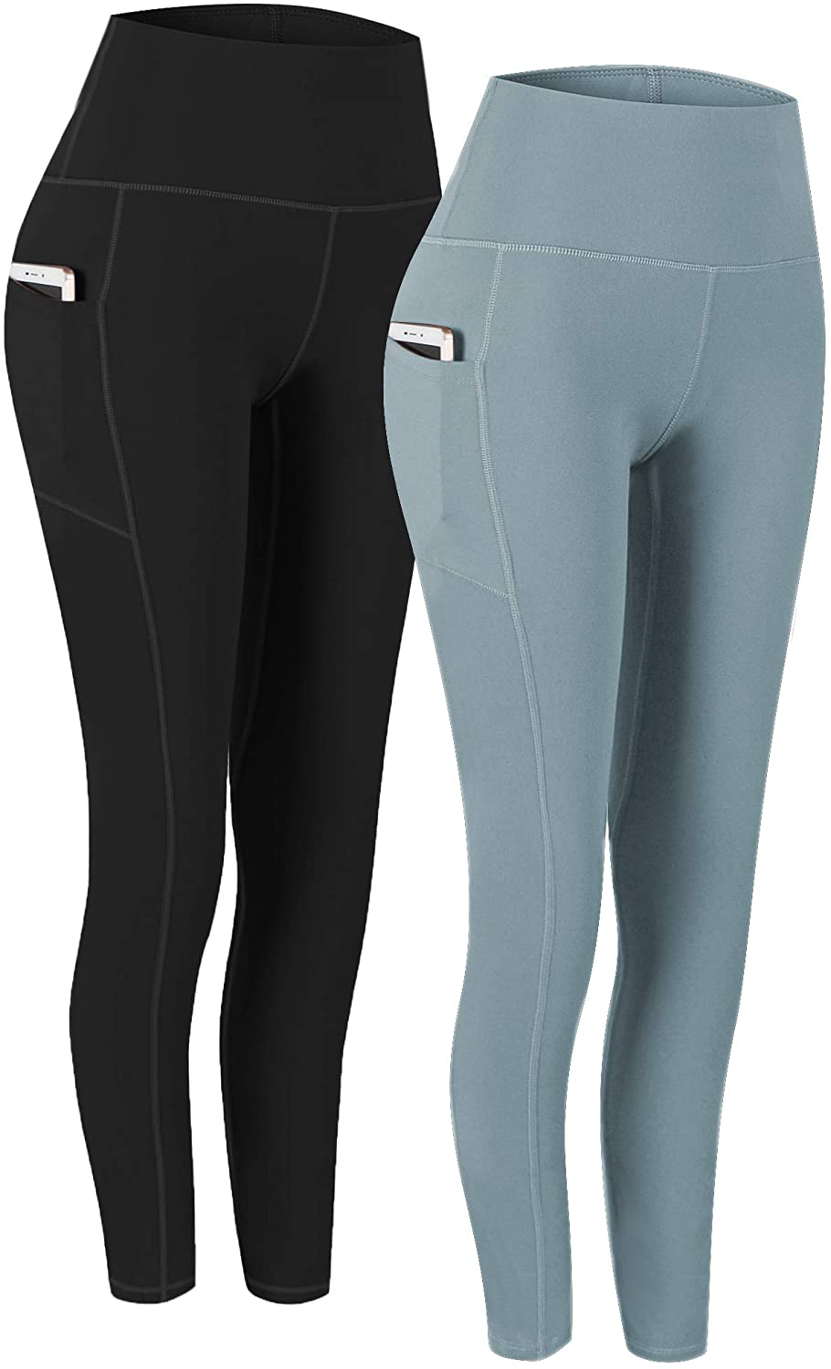 Fengbay 2 Pack High Waist Yoga Pants, Pocket Yoga Pants Tummy Control Workout Running 4 Way Stretch Yoga Leggings Apparel & Accessories > Clothing > Activewear Fengbay Black & Fenmo Blue Small 