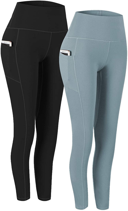 Fengbay 2 Pack High Waist Yoga Pants, Pocket Yoga Pants Tummy Control Workout Running 4 Way Stretch Yoga Leggings Apparel & Accessories > Clothing > Activewear Fengbay Black & Fenmo Blue Small 