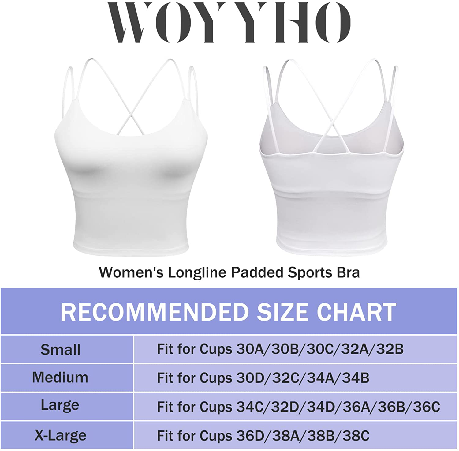 Women'S Longline Sports Bra Padded Strappy Yoga Bra Fitness Running Workout Crop Tank Top（2Pack） Apparel & Accessories > Clothing > Underwear & Socks > Bras Kylie Max   