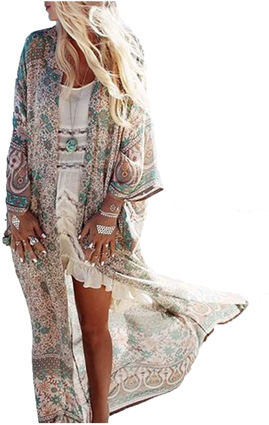 Wander Agio Womens Bikini Cover Ups Beach Casual Dress Coverup Swimsuits Long Cardigan Buttons Chiffon Apparel & Accessories > Clothing > Swimwear Kylie Max   