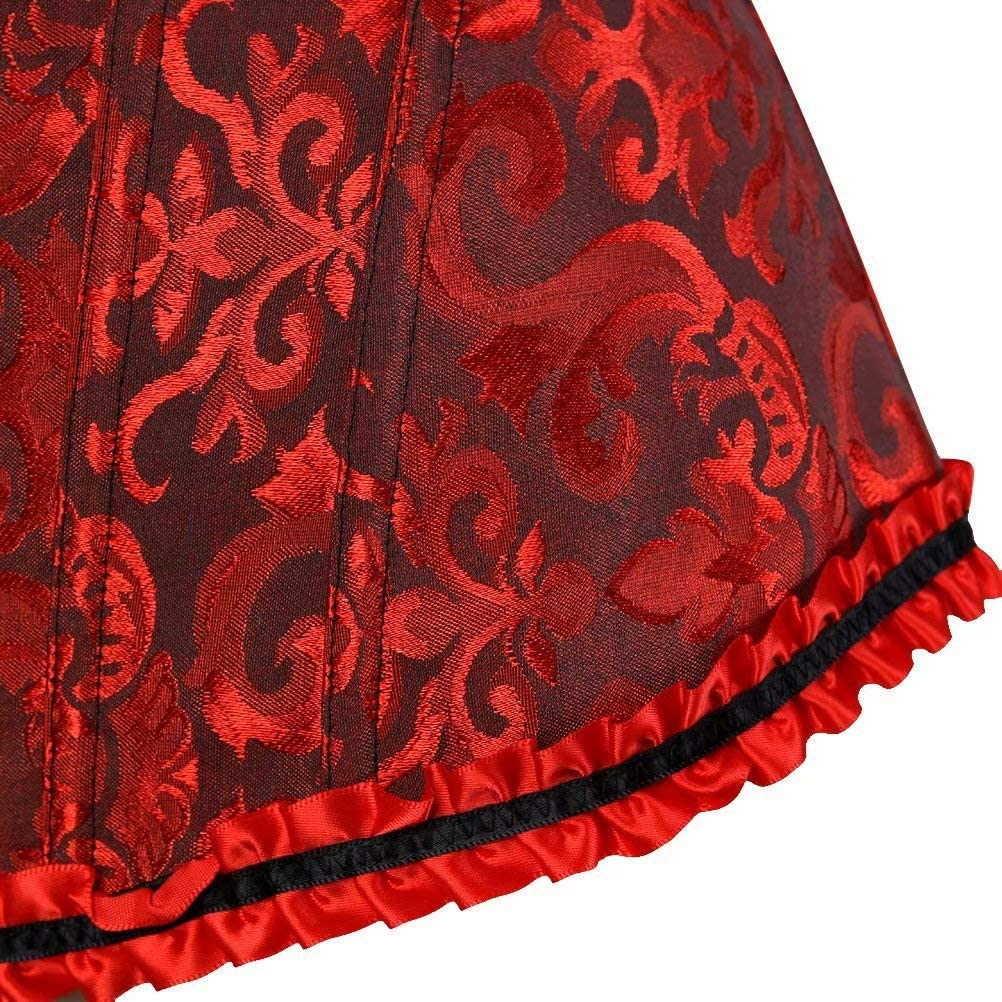 Women'S Lacing Corset Top Satin Floral Boned Overbust Body Shaper Bustier Apparel & Accessories > Clothing > Underwear & Socks > Lingerie SHYMMUO   