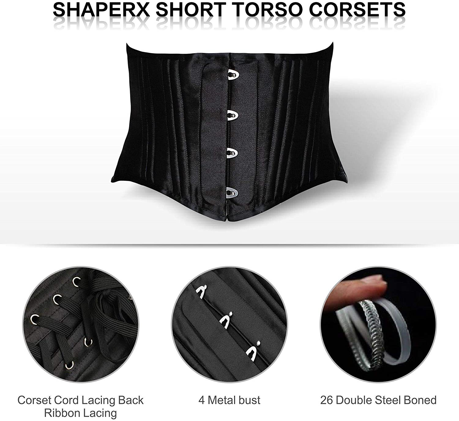 SHAPERX Women'S 26 Steel Boned Corset Short Torso Heavy Duty Waist Training Corsets Apparel & Accessories > Clothing > Underwear & Socks > Lingerie SHAPERX   