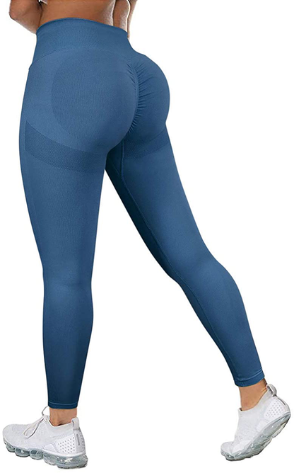 MOSHENGQI Womens Seamless Butt Lift Leggings High Waisted Yoga Pants Ribbed Workout Slimming Tights Apparel & Accessories > Clothing > Activewear MOSHENGQI #5 Seamless Navy Blue Large 