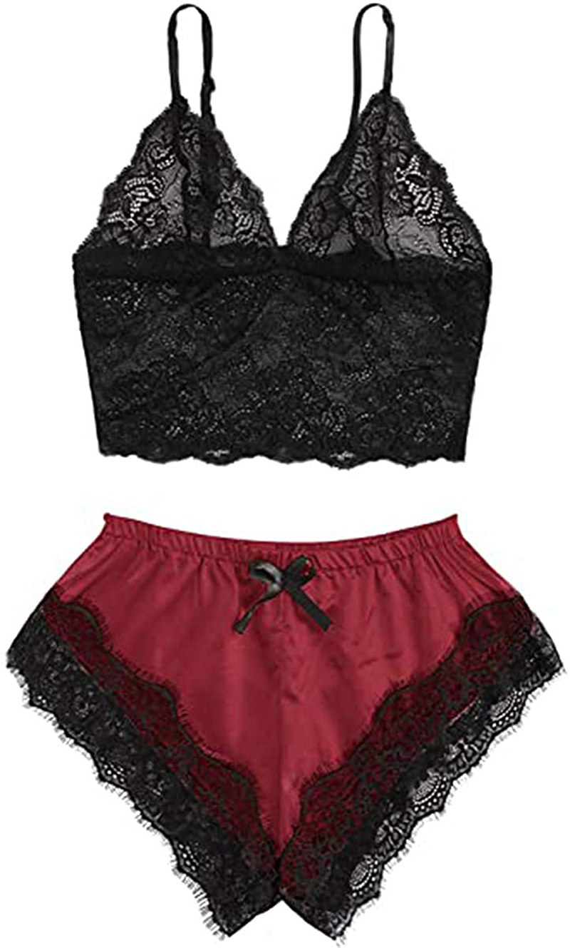 Roselux Women Sexy Lace Lingerie Pajama Set Lace Cami Top with Panties Sleepwear 2 Piece Outfits Nightwear Apparel & Accessories > Clothing > Sleepwear & Loungewear Kylie Max   
