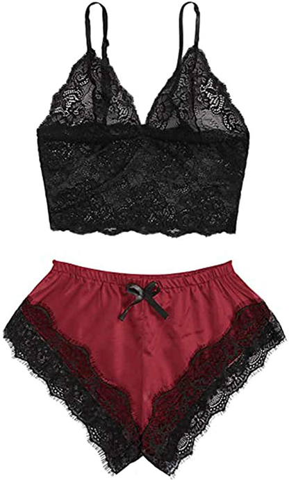 Roselux Women Sexy Lace Lingerie Pajama Set Lace Cami Top with Panties Sleepwear 2 Piece Outfits Nightwear Apparel & Accessories > Clothing > Sleepwear & Loungewear Kylie Max   