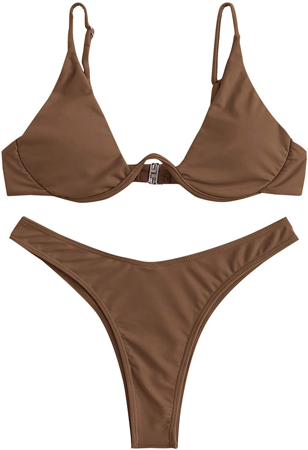 Verdusa Women'S Sexy Triangle Bathing Two Pieces Swimsuit Bikini Set Apparel & Accessories > Clothing > Underwear & Socks > Underwear Verdusa Coffee Brown Small 