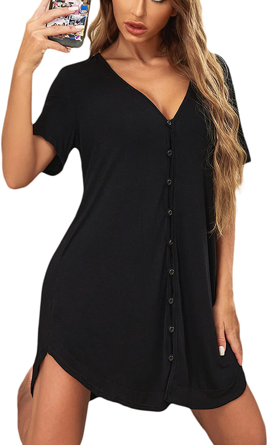 Avidlove Women'S Nightshirt Short Sleeve Button down Nightgown V-Neck Boyfriend Sleepshirt Pajama Dress Apparel & Accessories > Clothing > Sleepwear & Loungewear > Nightgowns Kylie Max   