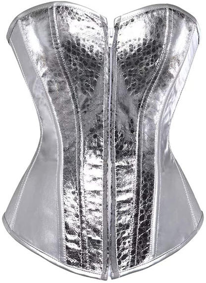Corset Top Bustier Women'S Overbust Satin Floral Lace up Trim plus Size Bodyshaper Apparel & Accessories > Clothing > Underwear & Socks > Lingerie jutrisujo Leather Silver 2797 XX-Large 