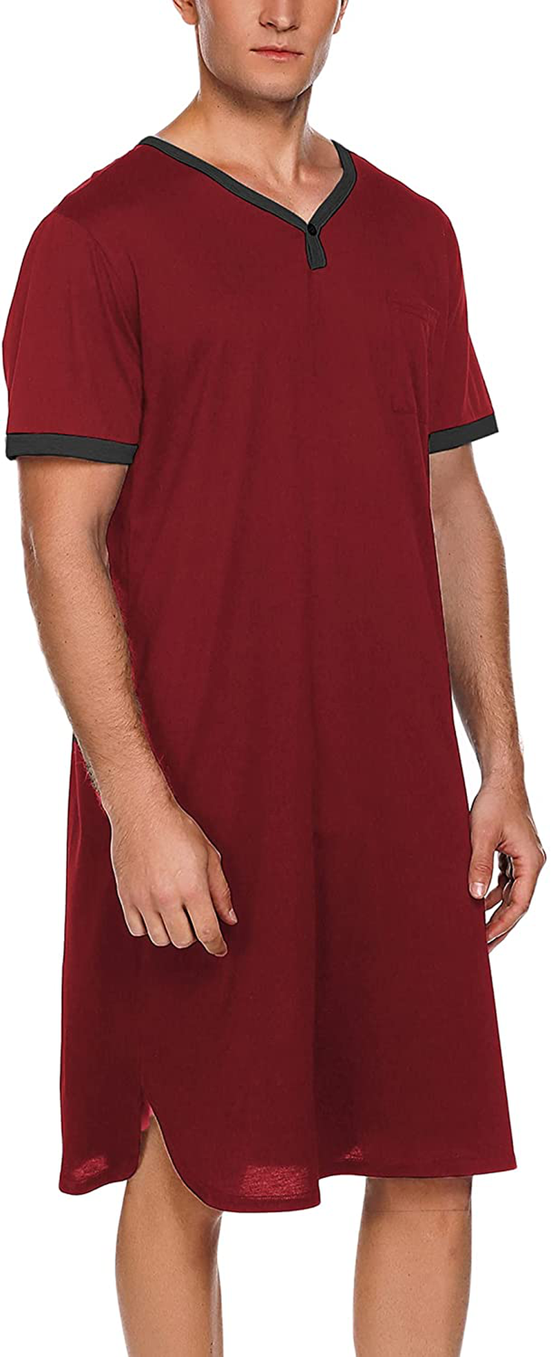 Ekouaer Men'S Nightshirt Nightwear Comfy Big&Tall Short Sleeve Henley Sleep Shirt Apparel & Accessories > Clothing > Sleepwear & Loungewear > Nightgowns Kylie Max   