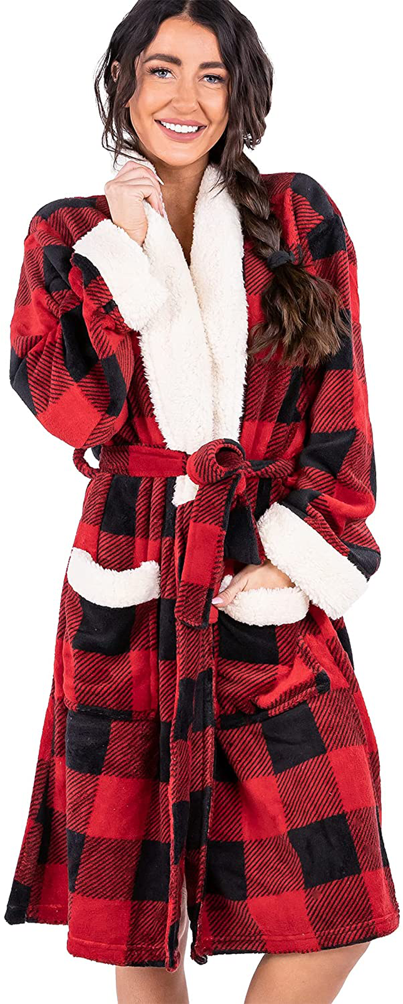Lazy One Ultra-Cozy Bathrobes for Women Apparel & Accessories > Clothing > Sleepwear & Loungewear > Robes Lazy One Moose Plaid Bathrobe Small-Medium 