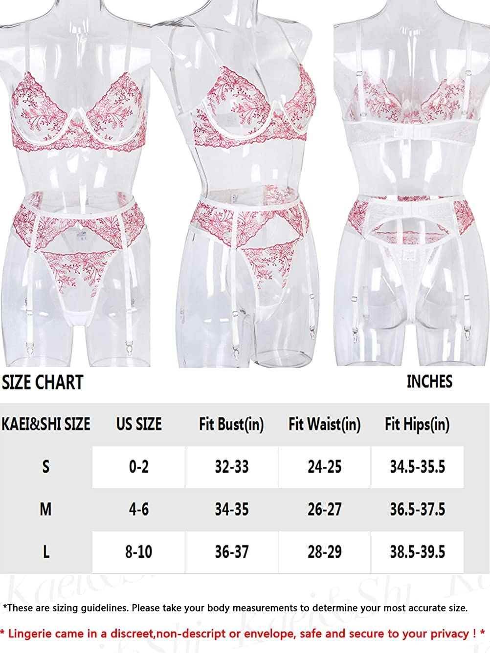 Kaei&Shi Garter Lingerie for Women,Embroidered Sexy Lingerie,Underwire Matching 3 Piece Lingerie Set Apparel & Accessories > Clothing > Underwear & Socks > Lingerie Kaei&Shi   