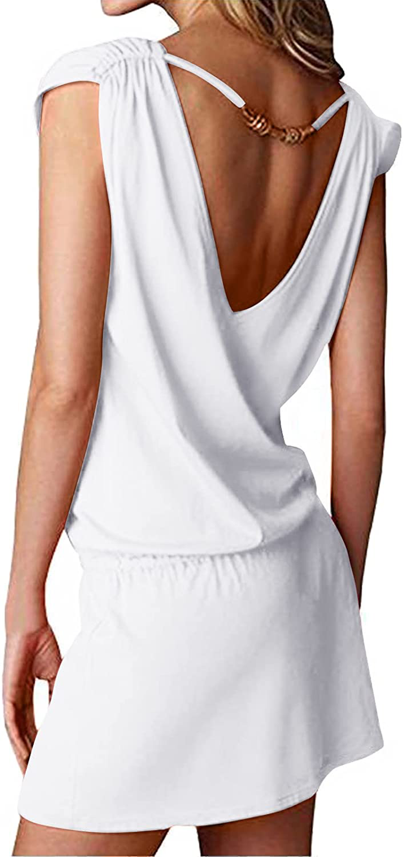 Hount Women'S Beach Swimsuit Cover up Deep V-Neck Short Mini Dress Beach Skirt Apparel & Accessories > Clothing > Swimwear Kylie Max   
