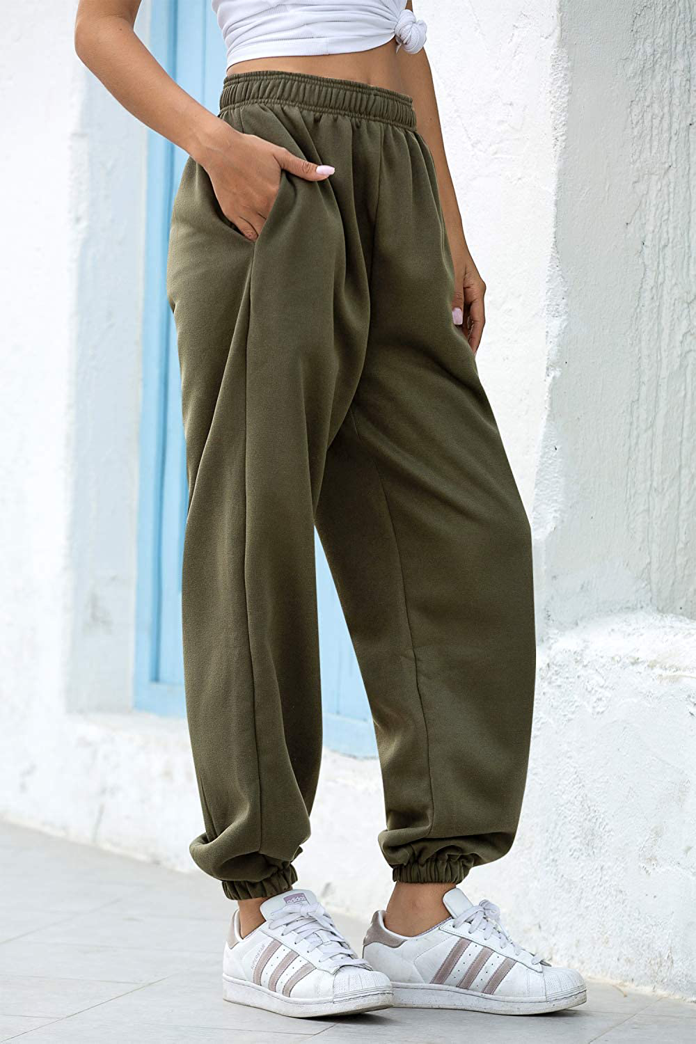 Women'S Cinch Bottom Sweatpants Pockets High Waist Sporty Gym Athletic Fit Jogger Pants Lounge Trousers Apparel & Accessories > Clothing > Activewear Kylie Max   