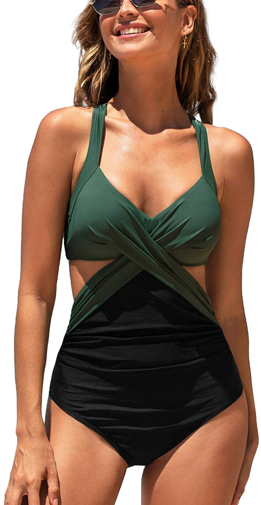 CUPSHE Women'S One Piece Swimsuit V Neck Colorblock Bathing Suit Apparel & Accessories > Clothing > Swimwear Kylie Max   