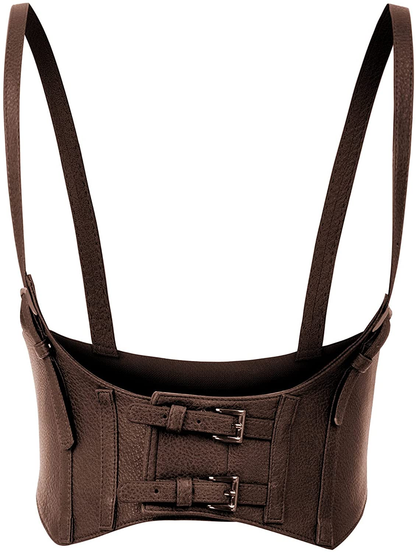 KANCY KOLE Women Fashion Faux Leather Waist Belt Steampunk Underbust Corset Apparel & Accessories > Clothing > Underwear & Socks > Lingerie KANCY KOLE Chocolate X-Large 