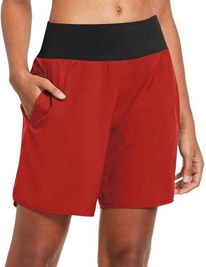 BALEAF Women'S 7 Inches Long Running Shorts with Liner Lounge Sport Gym Shorts Back Zipper Pocket Apparel & Accessories > Clothing > Shorts Kylie Max   