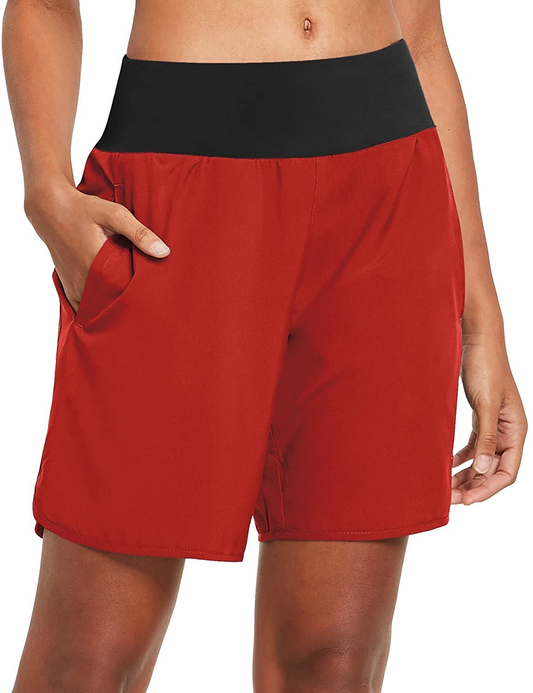 BALEAF Women'S 7 Inches Long Running Shorts with Liner Lounge Sport Gym Shorts Back Zipper Pocket Apparel & Accessories > Clothing > Shorts Kylie Max   