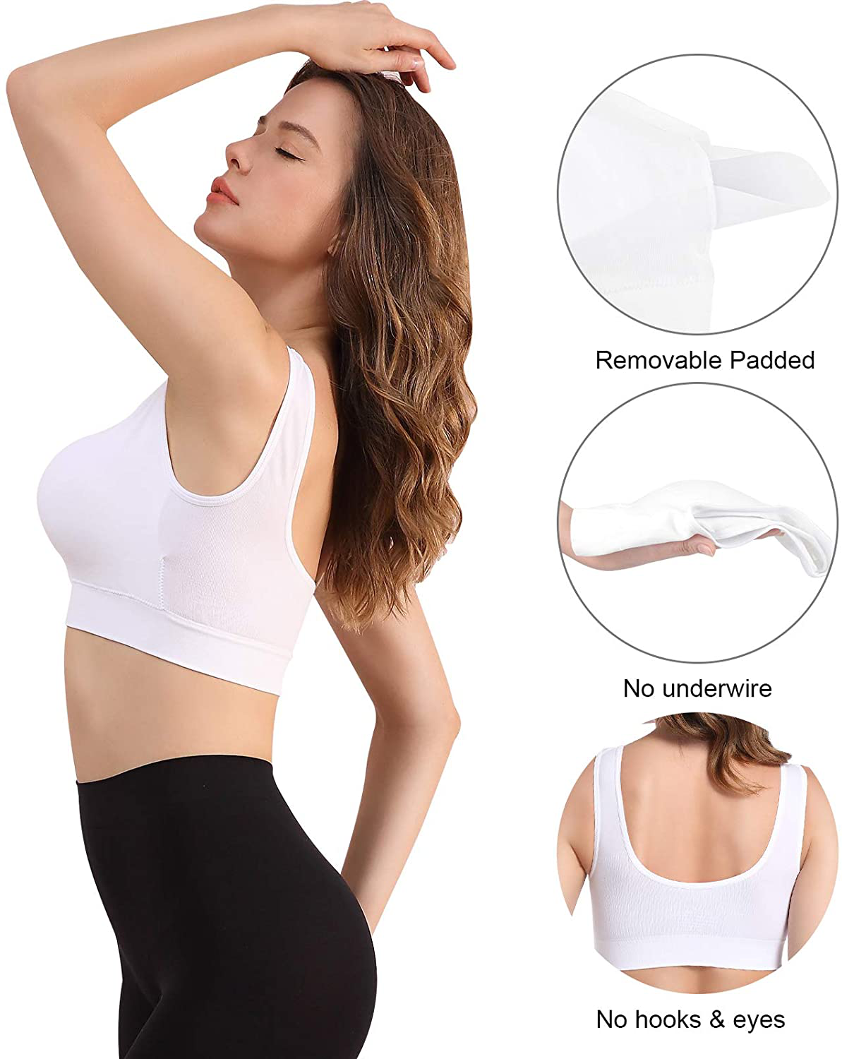 Women'S 3-Pack Seamless Wire-Free Bra Low-Impact Sport Bra Yoga Sleep Daily Bras with Removable Pads Apparel & Accessories > Clothing > Underwear & Socks > Bras Kylie Max   