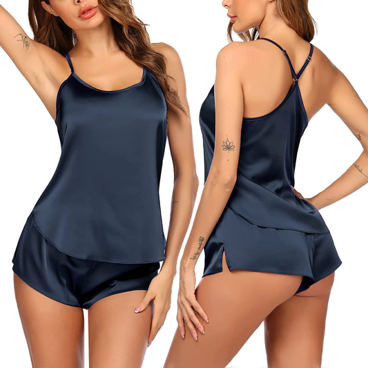 Sheshow Women'S Cami Shorts Sets Satin Sexy Lingerie Pajamas Silky Pjs Sleepwear O Neck Nightwear Lounge Set S-XXL Apparel & Accessories > Clothing > Sleepwear & Loungewear Kylie Max   
