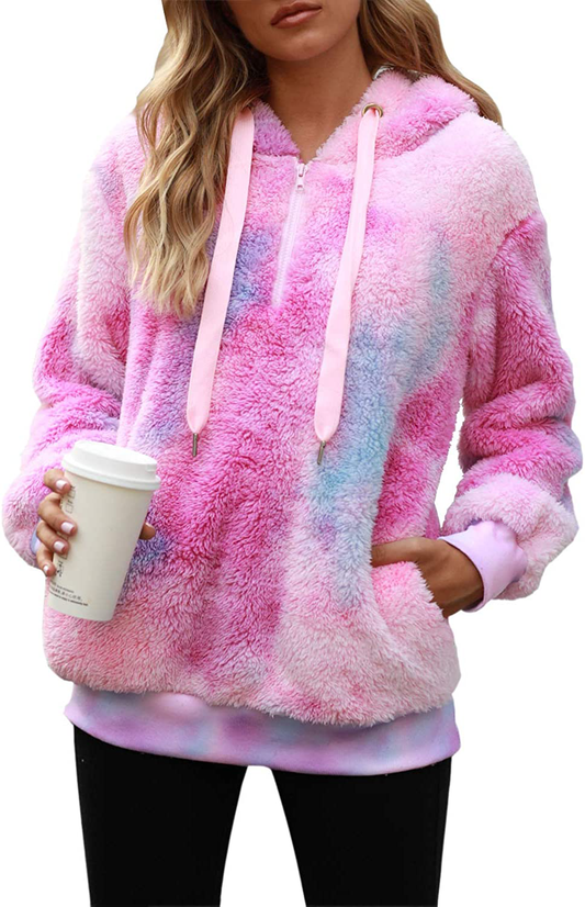 Nirovien Womens Sherpa Pullover Tie Dye Fuzzy Hoodie Double Fleece Sweatshirts Fluffy Oversized Plaid Outerwear Apparel & Accessories > Clothing > Activewear Kylie Max   