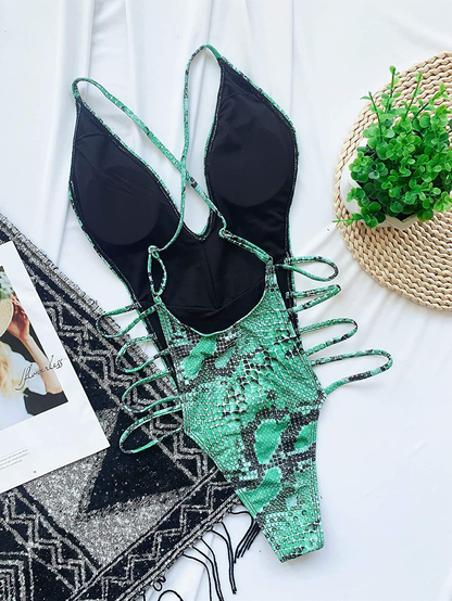 Shein Women'S Snakeskin Bathing Suit One Piece Swimsuit Strappy Bikini Swimwear Apparel & Accessories > Clothing > Swimwear Kylie Max   
