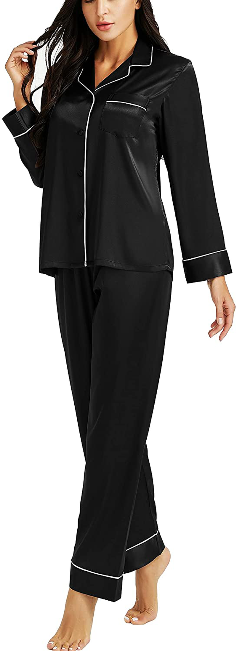 LONXU Womens Silk Satin Pajamas Set Button Down Sleepwear Loungewear XS~3XL Apparel & Accessories > Clothing > Sleepwear & Loungewear > Pajamas Lonxu   