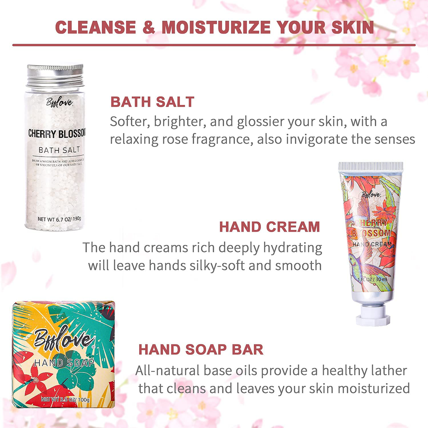 Gifts for Women, Bath and Body Set with Cherry Blossom Scent Spa Gift Set for Her, Including Massage Oil, Scented Candle, Bath Salt, Hand Cream and Soap. Christmas Gifts Box for Women,5 Pcs Bath Set Arts & Entertainment > Party & Celebration > Gift Giving # BFFLOVE   