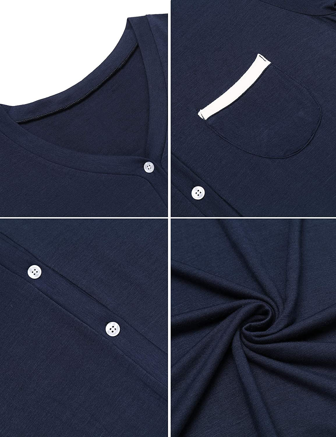 Ekouaer Short Sleeve Nightgowns for Women, Women'S Button down Sleepwear Classical Sleep Shirt Dress Apparel & Accessories > Clothing > Sleepwear & Loungewear > Nightgowns Kylie Max   