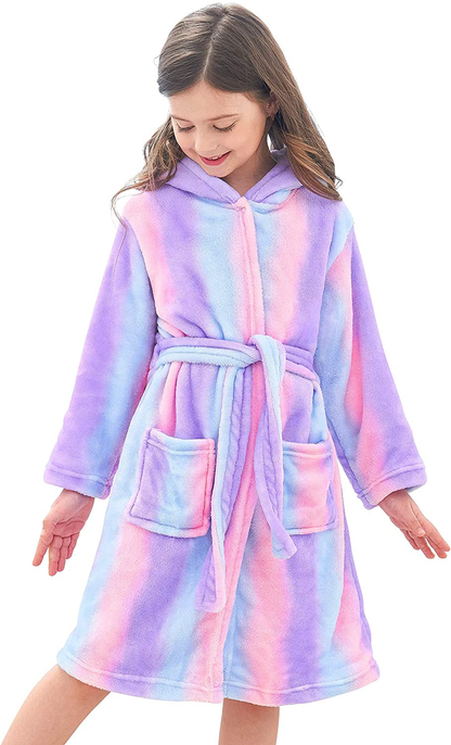 Doctor Unicorn Soft Hooded Rainbow Bathrobe Sleepwear for Girls Apparel & Accessories > Clothing > Sleepwear & Loungewear > Robes Kylie Max   