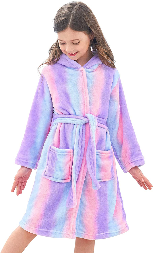 Doctor Unicorn Soft Hooded Rainbow Bathrobe Sleepwear for Girls Apparel & Accessories > Clothing > Sleepwear & Loungewear > Robes Kylie Max   