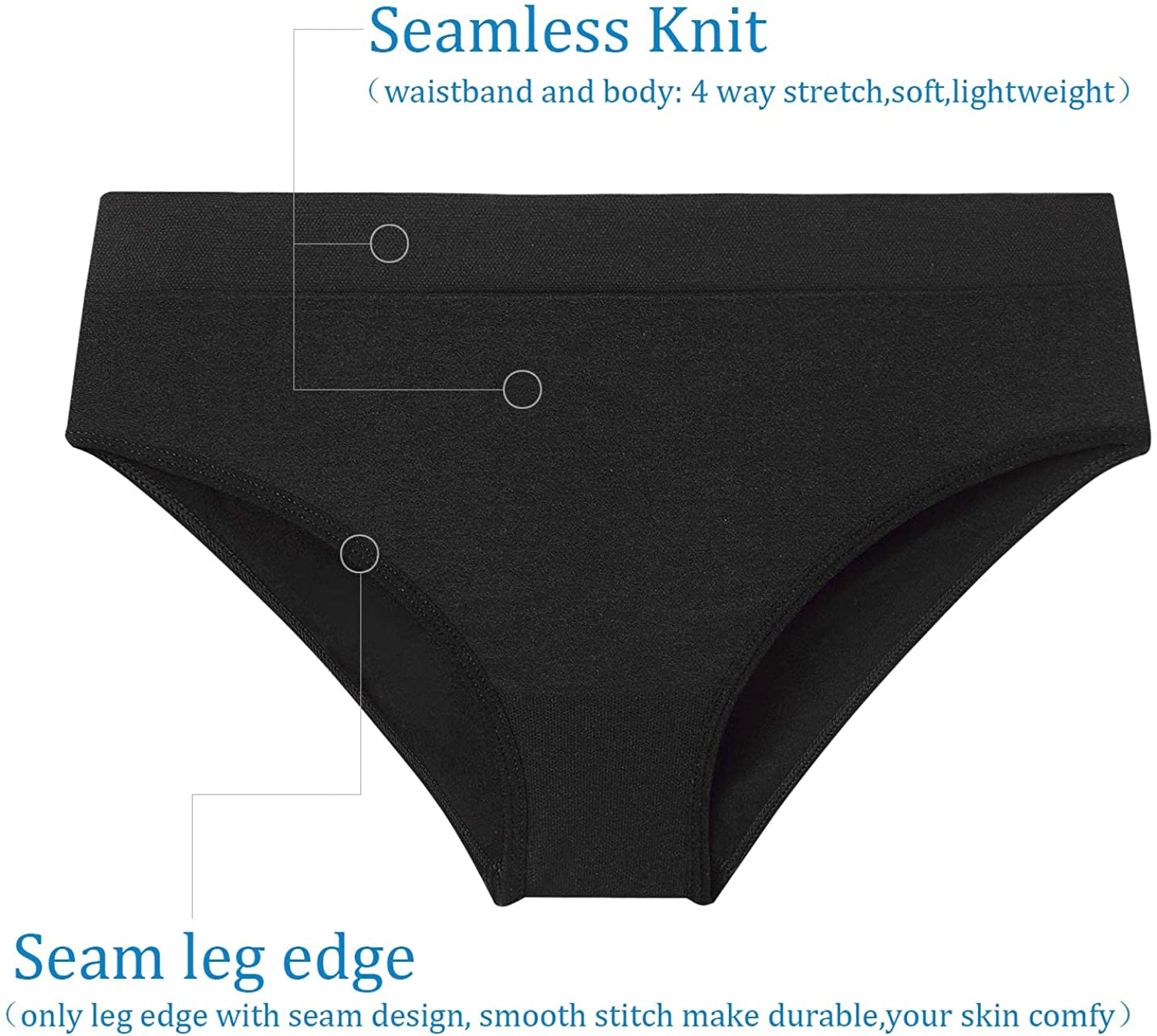 Areke Womens Bikini Panties Seamless Underwear, Soft Stretch Cheekini Hipster Briefs 6 Pack  Areke   