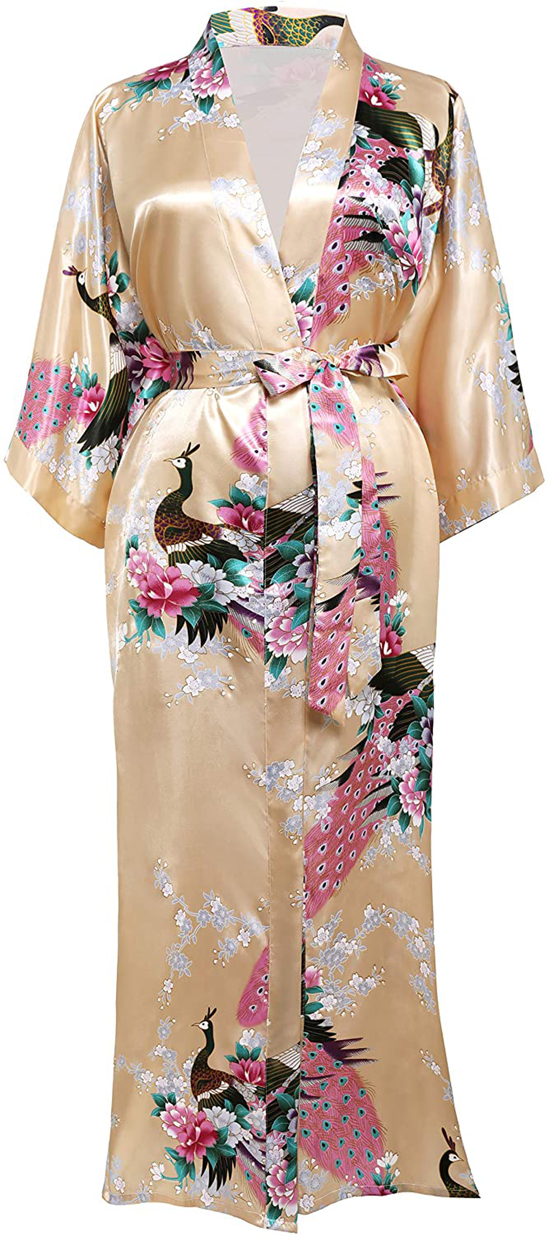 BABEYOND Women'S plus Size Kimono Robe Long Robes with Peacock and Blossoms Printed plus Size Kimono Outfit Apparel & Accessories > Clothing > Sleepwear & Loungewear > Robes KYLIE MAX   