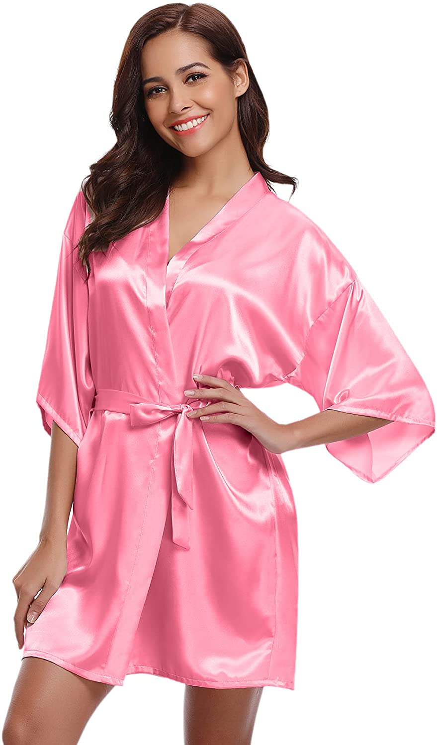 Litherday Women'S Kimono Robe Silk Bathrobe Sleepwear Short Satin Robes for Bridal Bridesmaids Dressing Gown Apparel & Accessories > Clothing > Sleepwear & Loungewear > Robes Litherday   