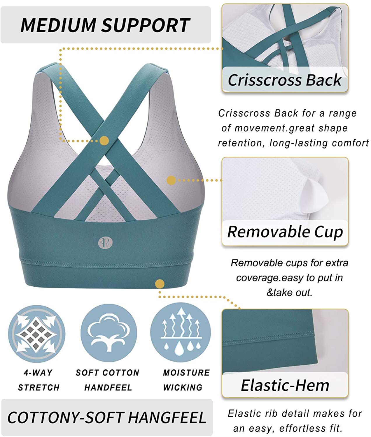 RUNNING GIRL Sports Bra for Women, Criss-Cross Back Padded Strappy Sports Bras Medium Support Yoga Bra with Removable Cups Apparel & Accessories > Clothing > Underwear & Socks > Bras Kylie Max   