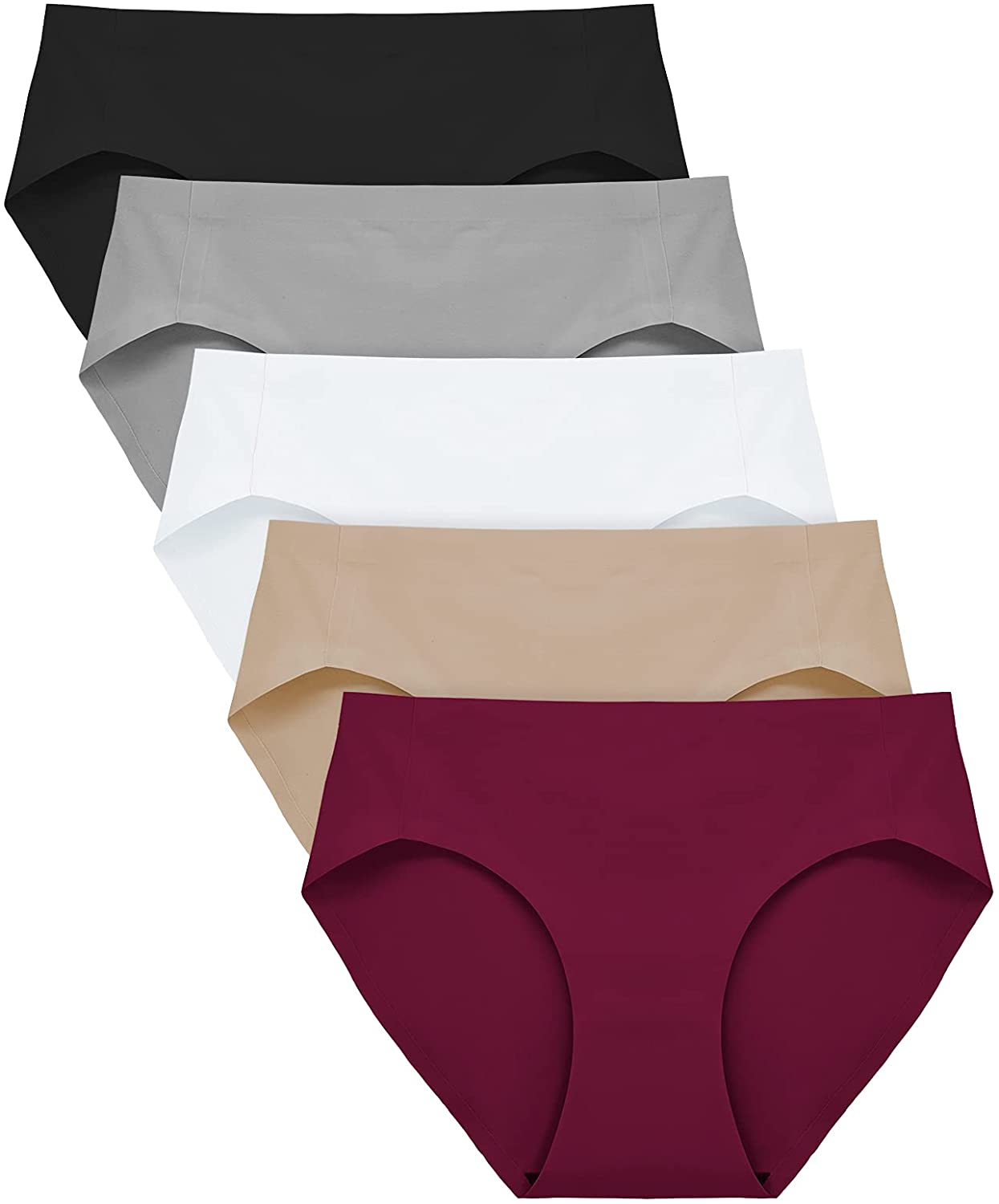 Fallsweet No Show Underwear for Women Seamless High Cut Briefs Mid-Waist Soft No Panty Lines,Pack of 5 Apparel & Accessories > Clothing > Underwear & Socks > Underwear FallSweet Mixcolor3 Large 