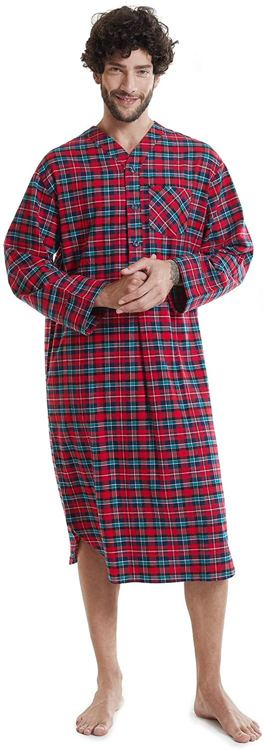SIORO Men'S Flannel Nightshirt Plaid Cotton Nightwear Loose Pajama Sleep Shirt Apparel & Accessories > Clothing > Sleepwear & Loungewear > Nightgowns Kylie Max   
