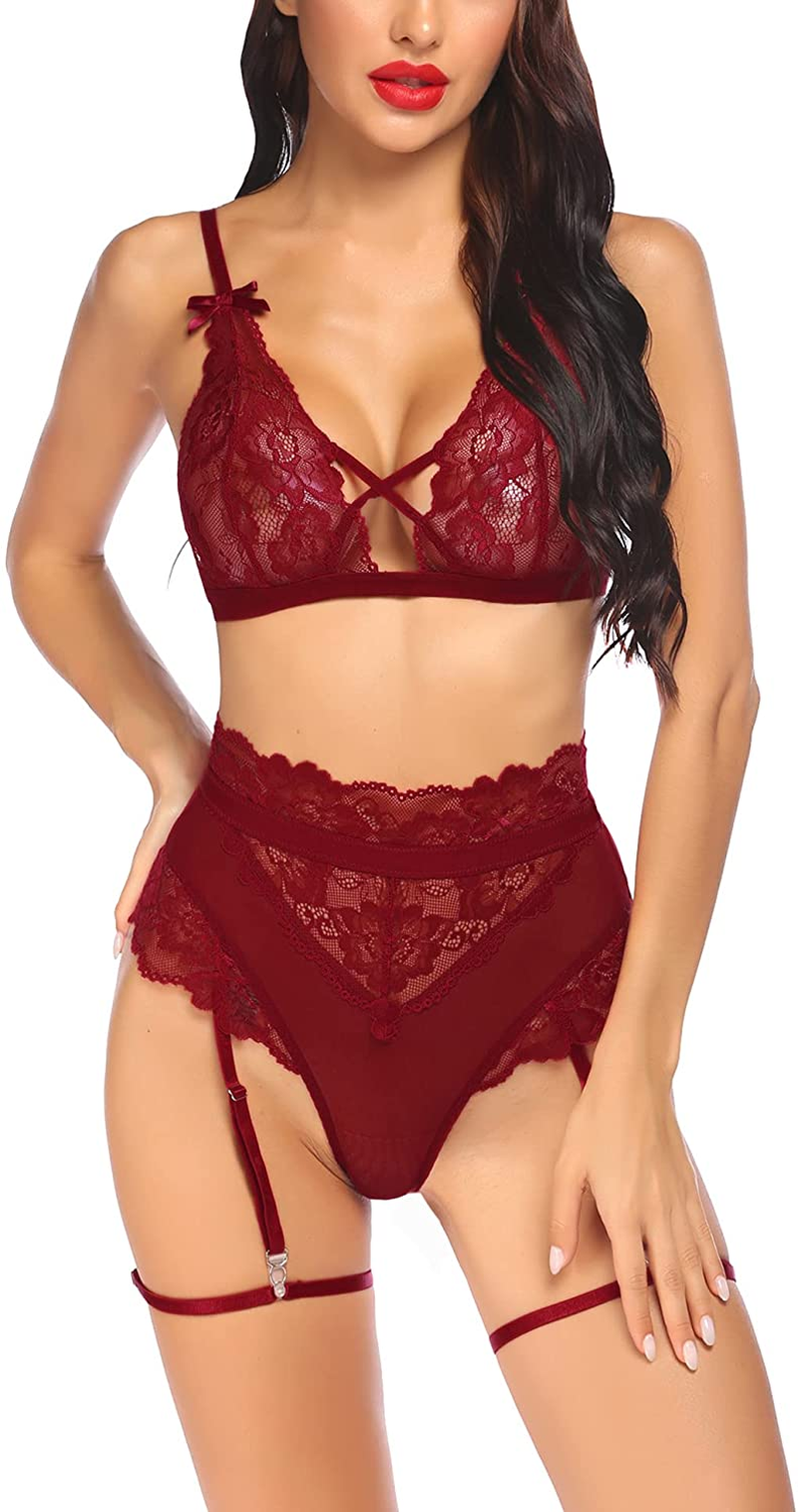 Avidlove Women Lingerie Set with Garter Belts Lace Lingerie High Waist Lingerie Sexy Bra and Panty Set Apparel & Accessories > Clothing > Underwear & Socks > Lingerie Avidlove   