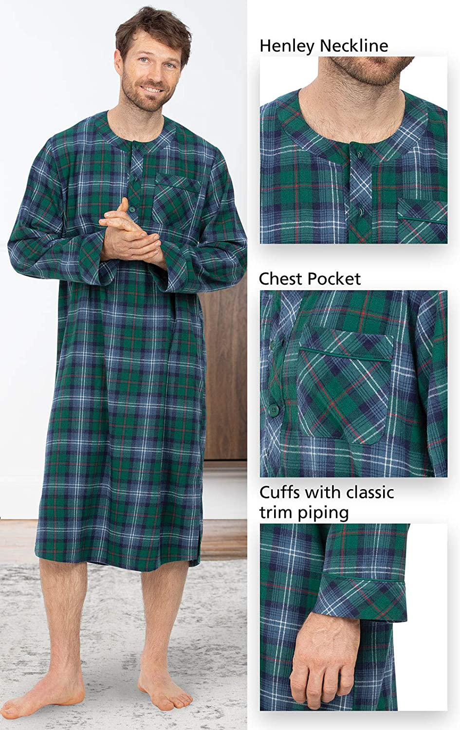 Pajamagram Mens Sleep Shirt Flannel - Mens Nightshirt, Multicolored Apparel & Accessories > Clothing > Sleepwear & Loungewear > Nightgowns Kylie Max   