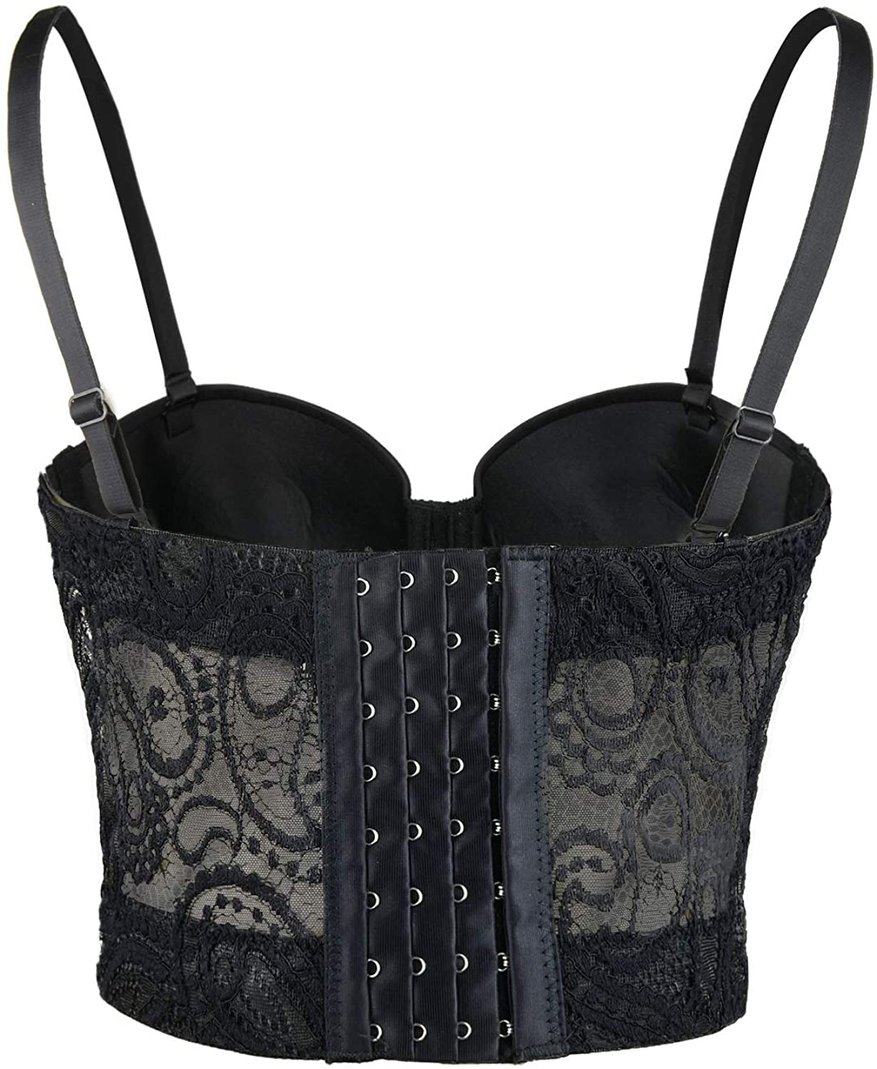 ELLACCI Women'S Paisley Mesh Lace Bustier Crop Top Sexy Corset Top Bra Black Apparel & Accessories > Clothing > Underwear & Socks > Lingerie ELLACCI   